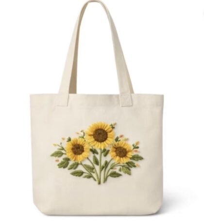 Long Handle Embroidered Cotton Tote Bag