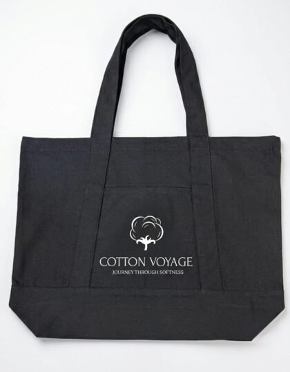 Premium All Black Tote with Outside Pocket - Large